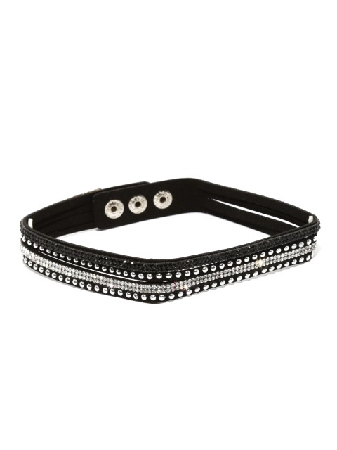 

Ayesha Black Leather Contemporary Bracelet