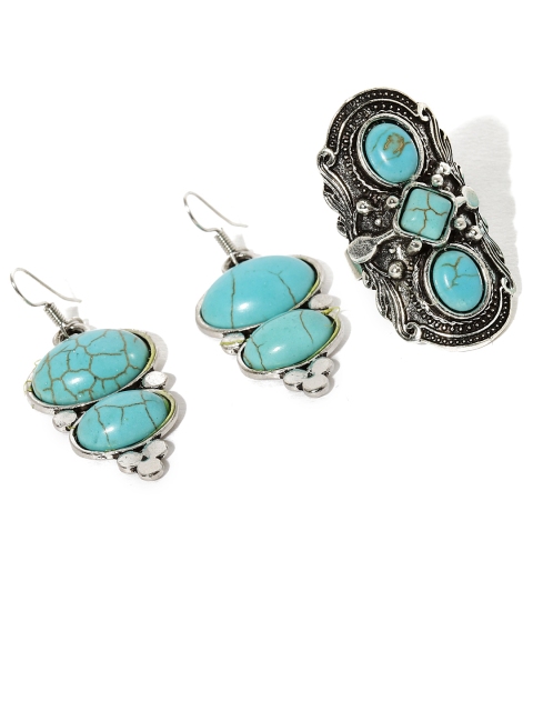 

Ayesha Silver & Turquoise Blue Earring & Ring Jewellery Set
