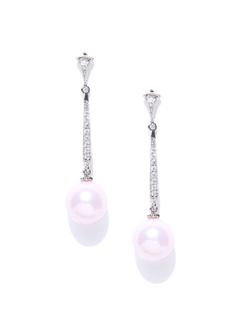 

Alamod Off-White Silver-Plated CZ-Studded Spherical Drop Earrings