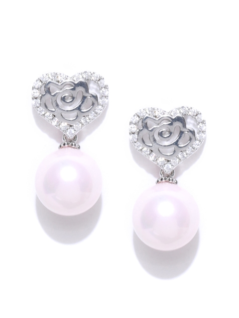 

Alamod Off-White Silver-Plated CZ-Studded Spherical Drop Earrings