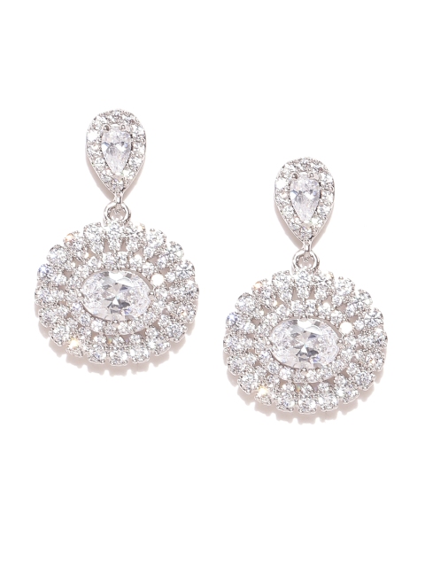 

Alamod Silver-Toned & White Oval Drop Earrings