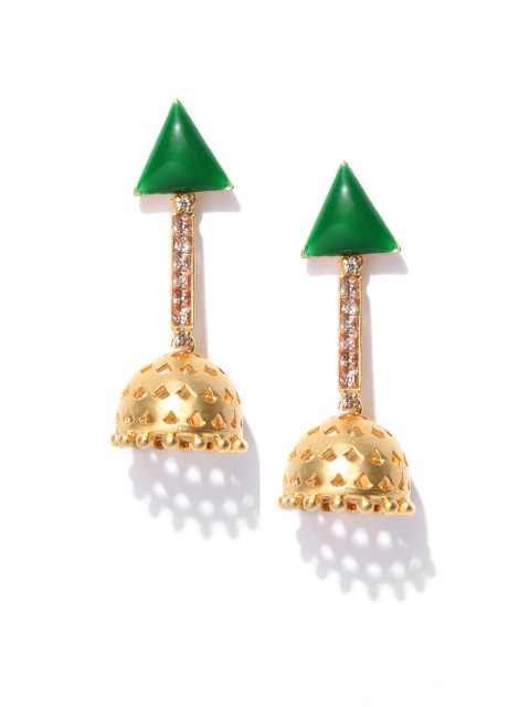 

Alamod Green Gold-Plated Triangular Jhumkas