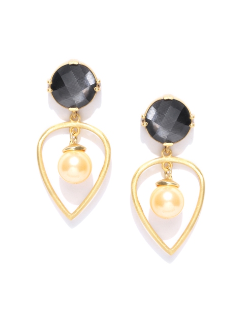 

Alamod Black Gold-Plated Pearl Contemporary Drop Earrings