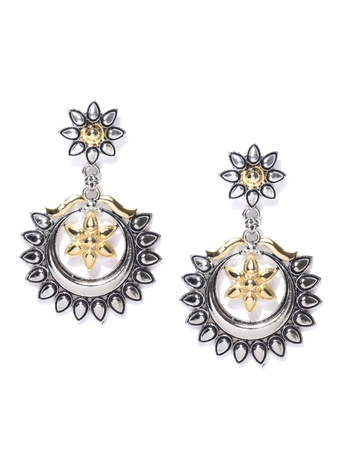 

Alamod Gold-Toned Silver-Plated Textured Circular Drop Earrings