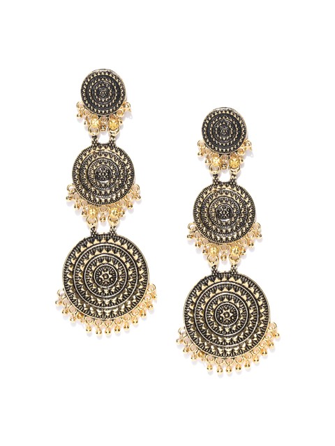 

Alamod Antique Gold-Plated Textured Circular Drop Earrings