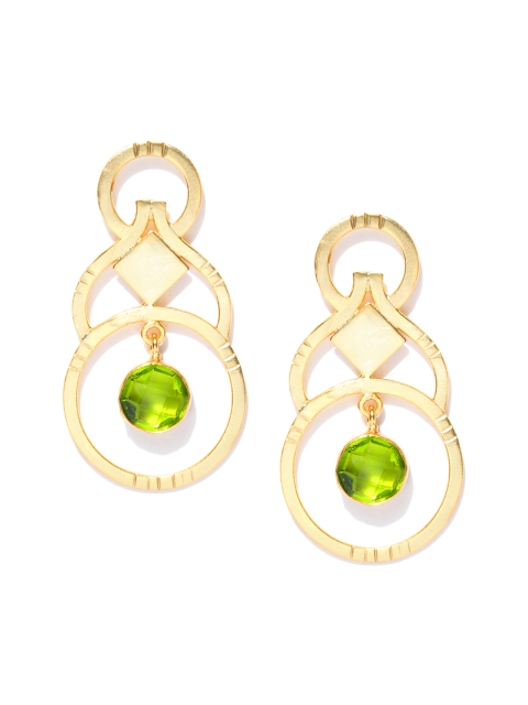 

Alamod Green Gold-Plated Stone-Studded Circular Drop Earrings