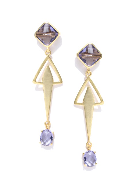 

Alamod Purple Gold-Plated Stone-Studded Contemporary Drop Earrings