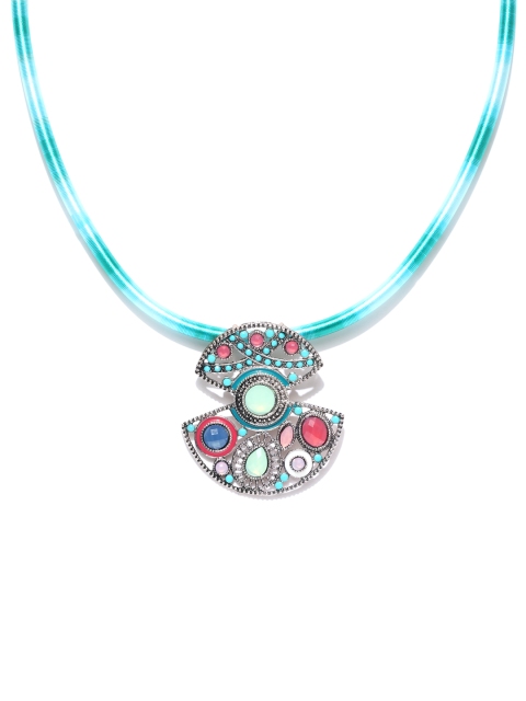 

Alamod Green Silver-Plated Enamelled Necklace