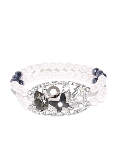

Alamod Silver-Plated & Off-White Stone-Studded Elasticated Bracelet