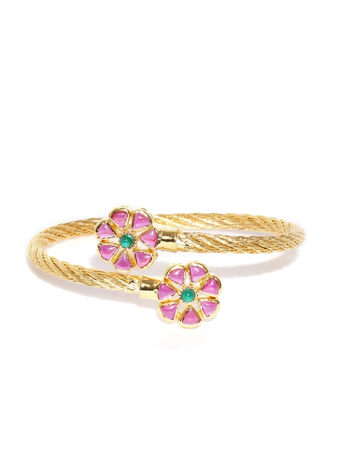 

Alamod Pink Gold-Plated Stone-Studded Cuff Bracelet