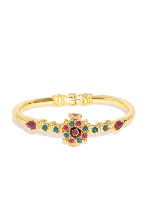 

Alamod Red & Green Gold-Plated Stone-Studded Bangle-Style Bracelet