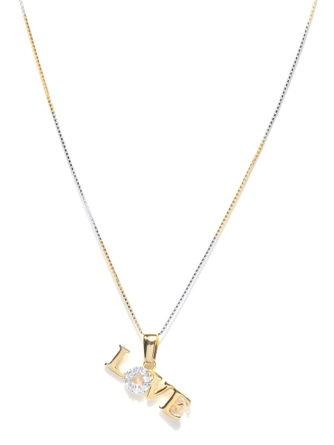 

Alamod Silver & Gold-Toned CZ Stone-Studded Pendant with Chain