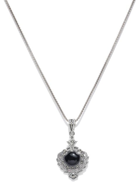 

Alamod Oxidised Silver-Toned & Black Pendant with Chain