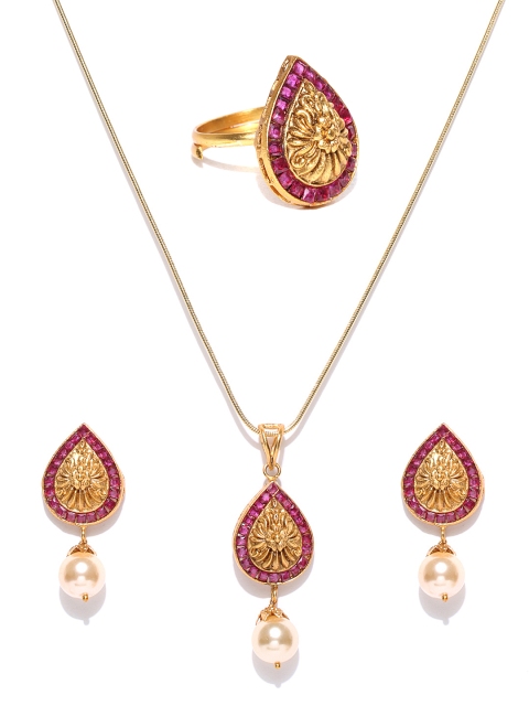 

Alamod Gold-Toned & Pink Stone-Studded Jewellery Set
