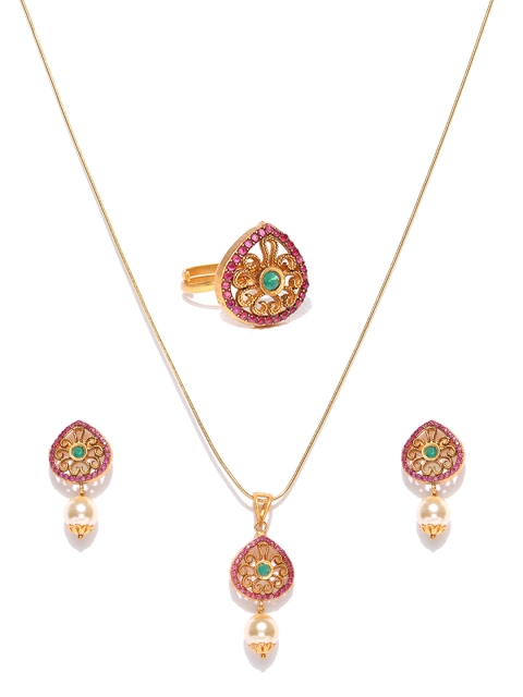 

Alamod Gold-Toned & Pink Stone-Studded Jewellery Set