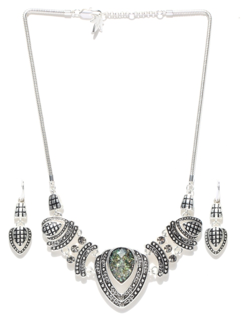 

Alamod Oxidised Silver-Toned Stone-Studded Jewellery Set