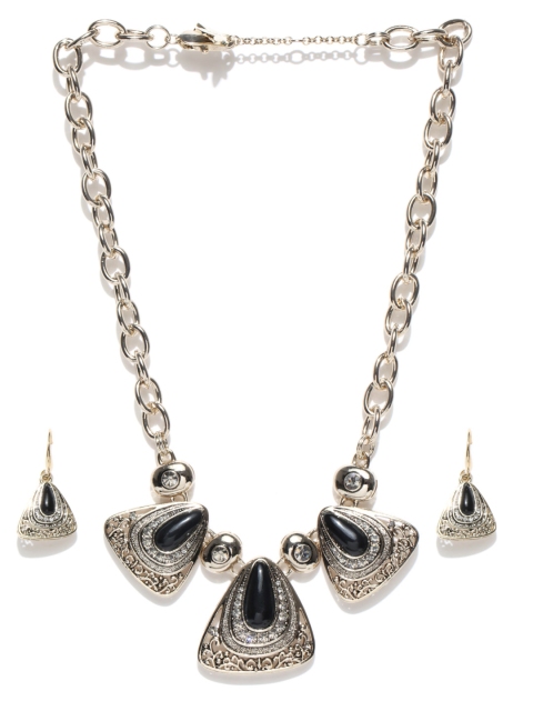 

Alamod Black & Antique Gold-Toned Stone-Studded Jewellery Set