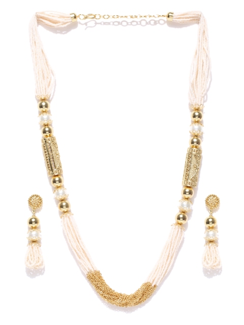 

Alamod Gold-Toned & Off-White Beaded Jewellery Set