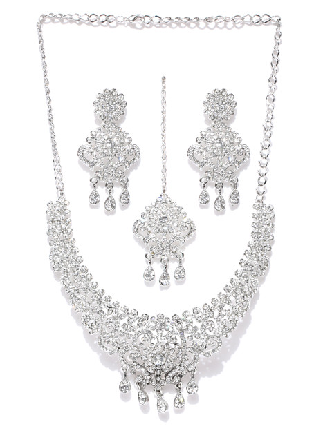 

Alamod Silver-Toned Stone-Studded Jewellery Set