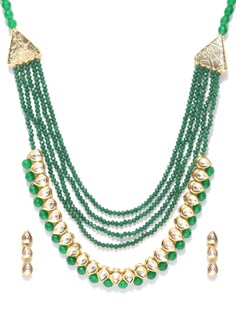 

Alamod Green & Gold-Toned Kundan-Studded Layered Jewellery Set