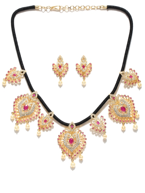 

Alamod Pink & Gold-Toned CZ Stone-Studded Jewellery Set