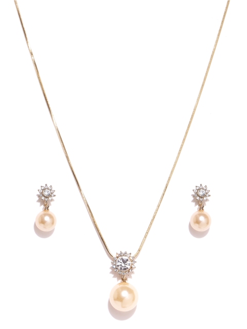 

Alamod Cream-Coloured & Gold-Toned Stone-Studded Jewellery Set