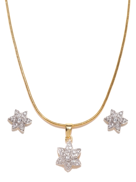 

Alamod Gold-Toned CZ Stone-Studded Floral-Shaped Jewellery Set