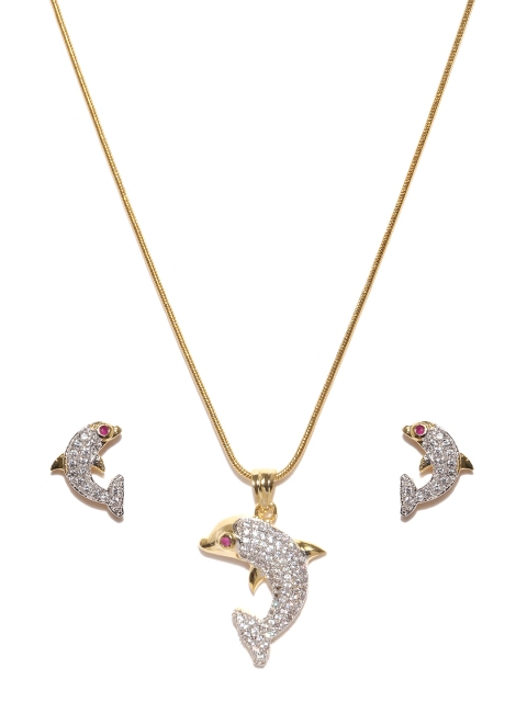 

Alamod Gold-Toned CZ Stone-Studded Dolphin-Shaped Jewellery Set, Cream
