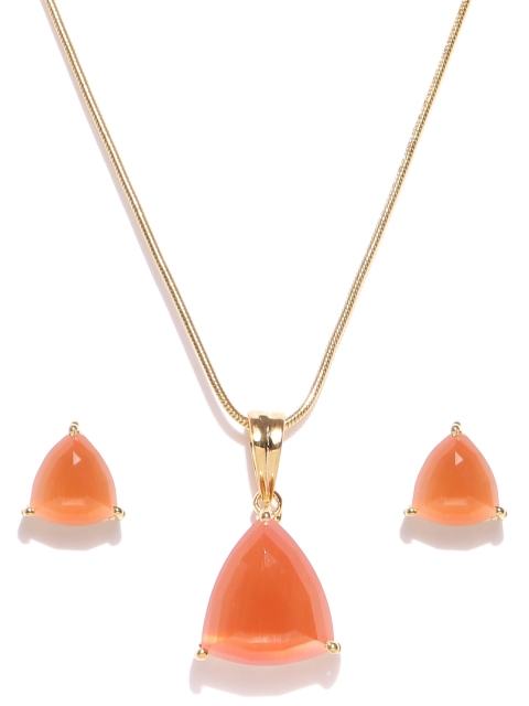 

Alamod Gold-Toned & Orange Quartz Faux Stone-Studded Jewellery Set