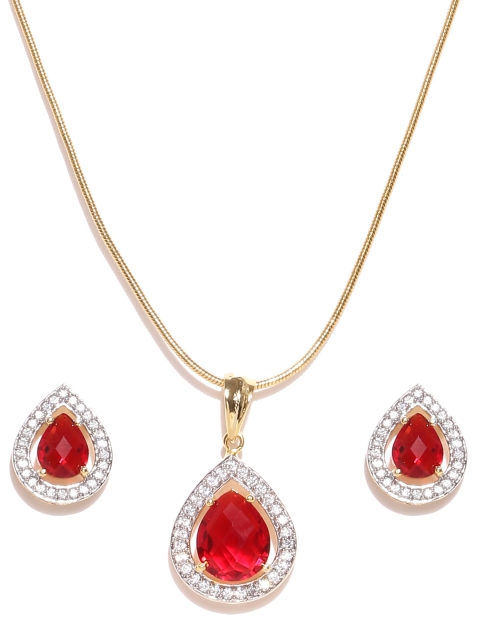 

Alamod Gold-Toned & Red CZ Stone-Studded Jewellery Set