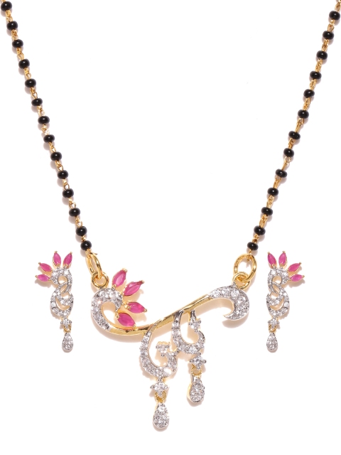 

Alamod Black Gold-Plated Beaded Cubic Zirconia Mangalsutra with Earrings Set
