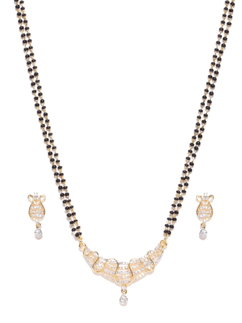

Alamod Black Gold-Plated Beaded Cubic Zirconia Mangalsutra with Earrings Set