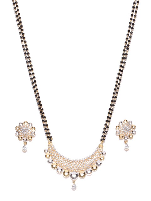 

Alamod Black Gold-Plated Beaded Cubic Zirconia Mangalsutra with Earrings Set