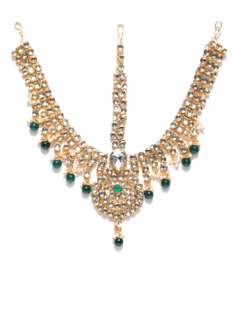 

Alamod Green Gold-Plated Kundan-Studded Matha Patti