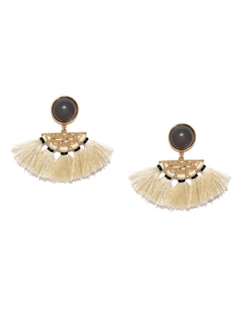 

MANGO Gold-Toned & Black Tasselled Contemporary Drop Earrings