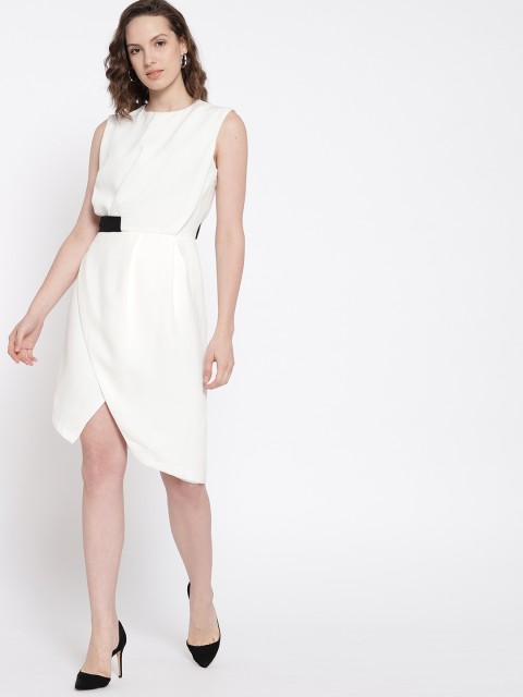 

MANGO Women Off-White Solid Sheath Dress