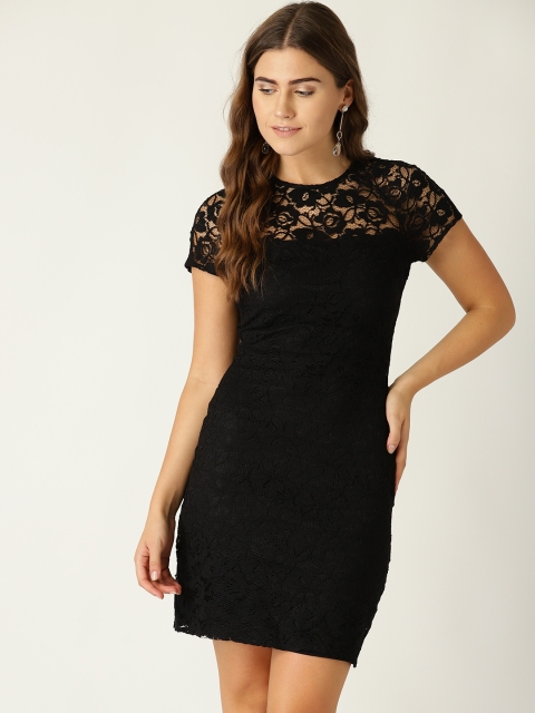 

MANGO Women Black Lace Sheath Dress