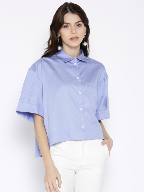 

MANGO Women Blue Boxy Fit Solid Casual Shirt