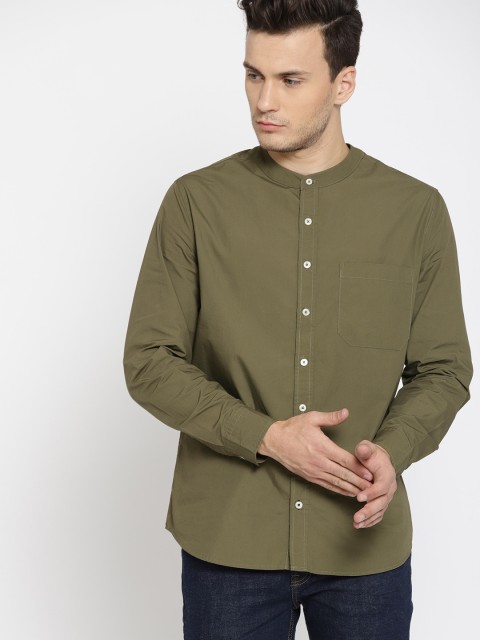 

MANGO MAN Men Olive Green Regular Fit Solid Casual Shirt