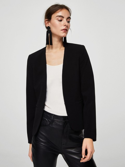 

MANGO Black Solid Front Open Blazer