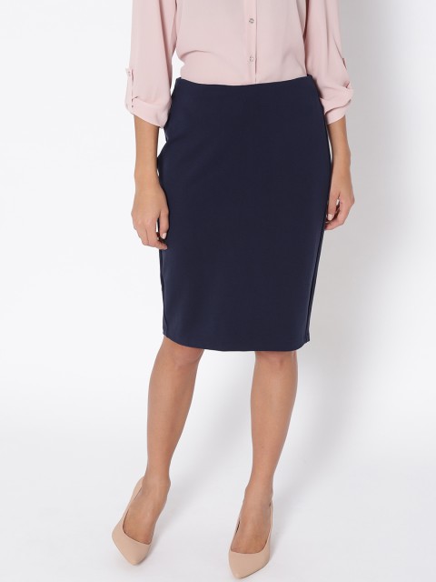 

MANGO Women Navy Pencil Skirt, Navy blue