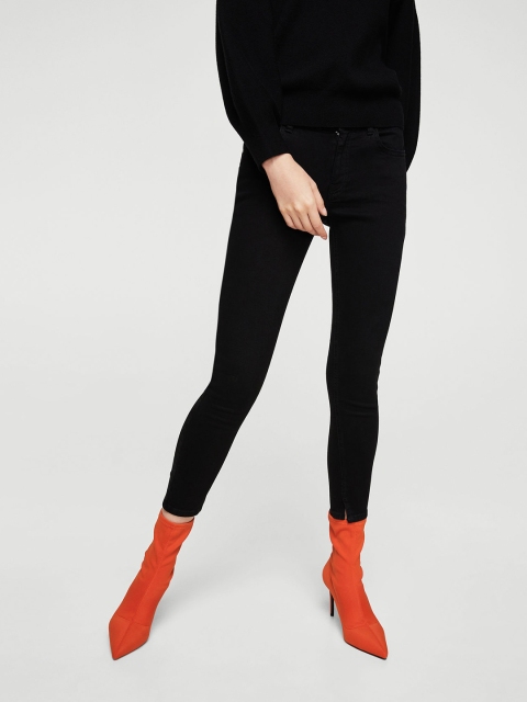 

MANGO Women Black Skinny Fit Mid-Rise Clean Look Stretchable Jeans
