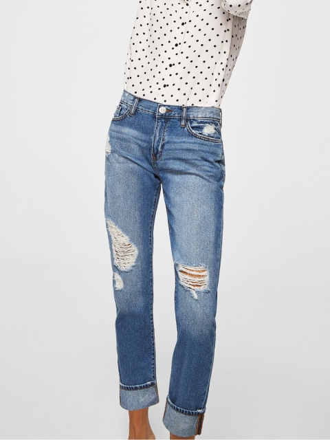 

MANGO Women Blue Relaxed Fit Mid-Rise Mildly Distressed Jeans