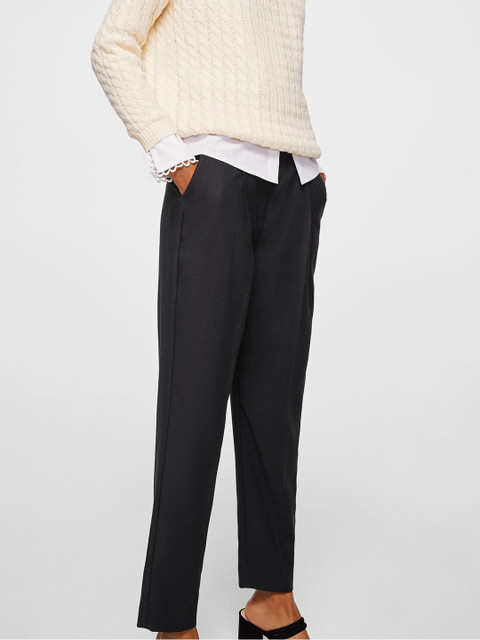 

MANGO Women Charcoal Grey Regular Fit Solid Trousers