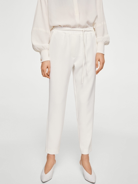 

MANGO Women White Regular Fit Solid Peg Trousers