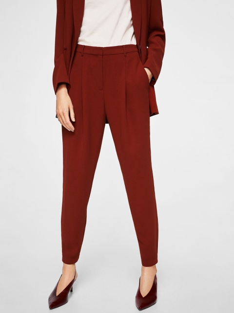 

MANGO Women Rust Red Regular Fit Solid Trousers