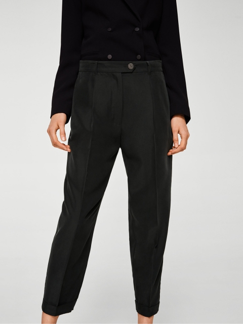 

MANGO Women Black Regular Fit Solid Trousers