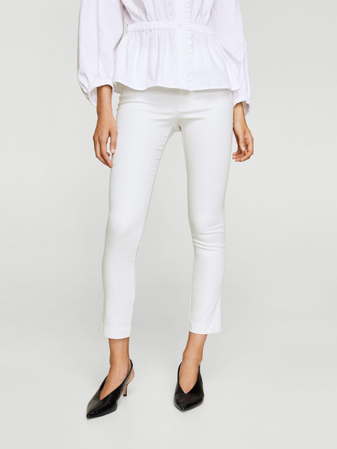 

MANGO Women White Regular Fit Solid Trousers