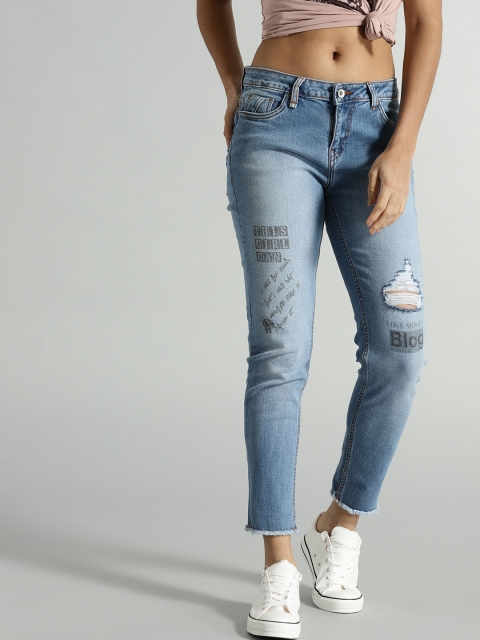 

Roadster Time Travlr Women Blue Slim Fit Mid-Rise Low Distress Stretchable Cropped Jeans
