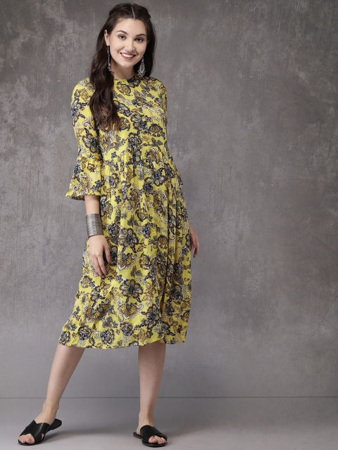 

Anouk Women Yellow Printed A-Line Kurta